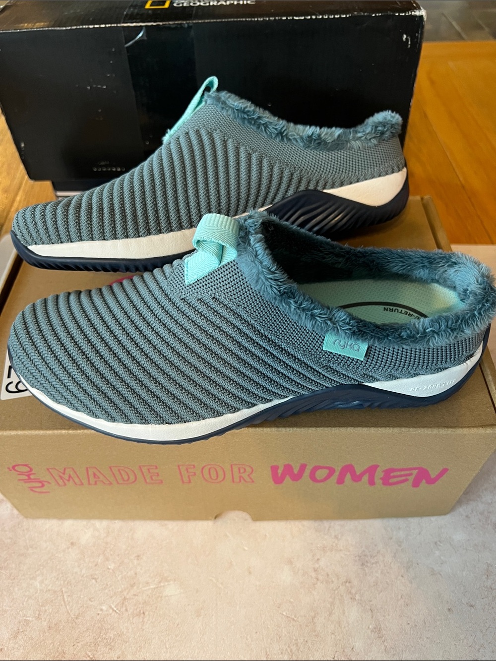 Ryka Echo Mule Slip-on with Faux Fur Trim Outdoor Shoes in Stormy Blue